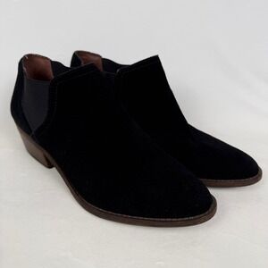 Lucky Brand Frona Black Suede Chelsea Booties Low Heel Ankle Women's Size 9.5
